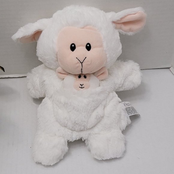 b Boutique by Evergreen Plush Soft Mom Baby Hand Puppet White Lamb Sheep Animal - Picture 2 of 10